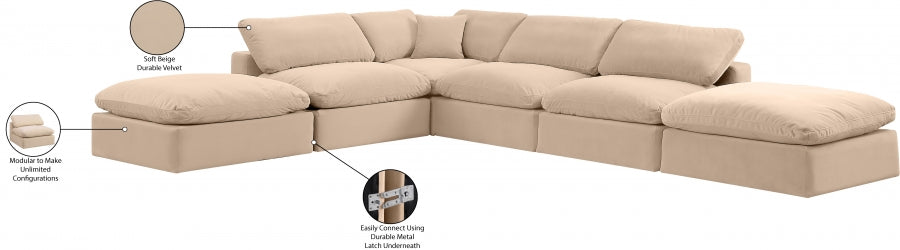 Meridian Furniture - Comfy 157" Velvet Upholstered 6 Piece Modular Sectional - 189Beige-Sec6E - GreatFurnitureDeal