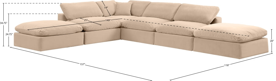 Meridian Furniture - Comfy 157" Velvet Upholstered 6 Piece Modular Sectional - 189Beige-Sec6E - GreatFurnitureDeal