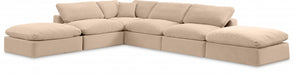 Meridian Furniture - Comfy 157" Velvet Upholstered 6 Piece Modular Sectional - 189Beige-Sec6E - GreatFurnitureDeal