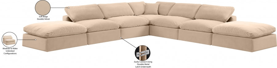 Meridian Furniture - Comfy 157" Velvet Upholstered 7 Piece Modular Sectional - 189Beige-Sec7C - GreatFurnitureDeal