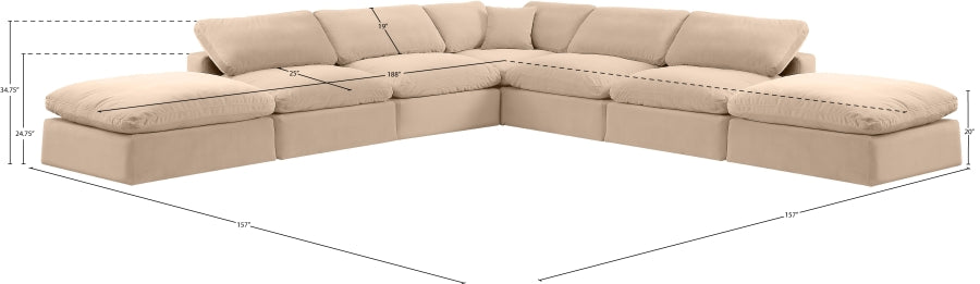 Meridian Furniture - Comfy 157" Velvet Upholstered 7 Piece Modular Sectional - 189Beige-Sec7C - GreatFurnitureDeal