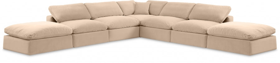 Meridian Furniture - Comfy 157" Velvet Upholstered 7 Piece Modular Sectional - 189Beige-Sec7C - GreatFurnitureDeal