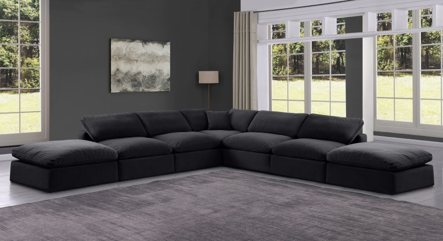Meridian Furniture - Comfy 157" Velvet Upholstered 7 Piece Modular Sectional - 189Black-Sec7C - GreatFurnitureDeal