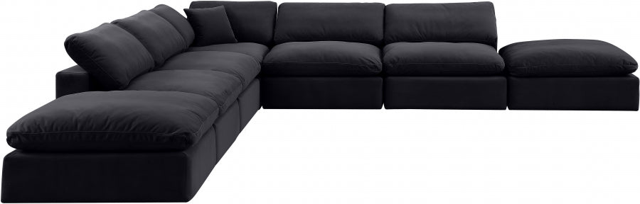 Meridian Furniture - Comfy 157" Velvet Upholstered 7 Piece Modular Sectional - 189Black-Sec7C - GreatFurnitureDeal