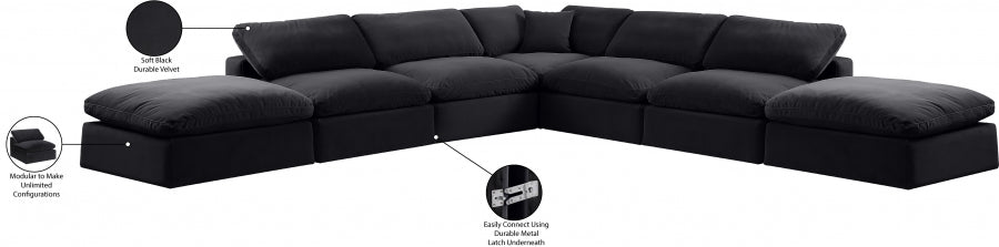 Meridian Furniture - Comfy 157" Velvet Upholstered 7 Piece Modular Sectional - 189Black-Sec7C - GreatFurnitureDeal