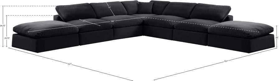 Meridian Furniture - Comfy 157" Velvet Upholstered 7 Piece Modular Sectional - 189Black-Sec7C - GreatFurnitureDeal