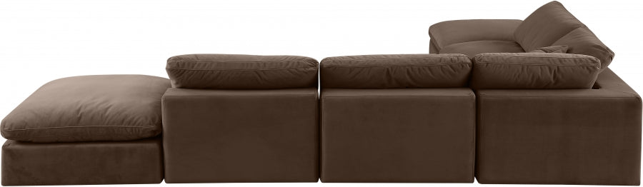 Meridian Furniture - Comfy 157" Velvet Upholstered 6 Piece Modular Sectional - 189Brown-Sec6E - GreatFurnitureDeal