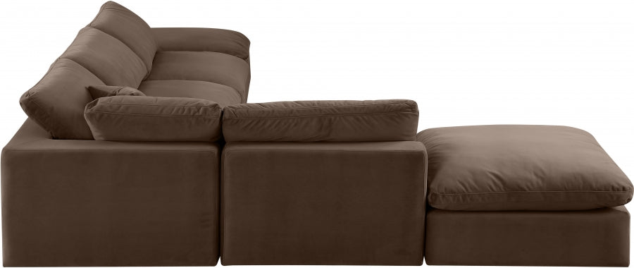 Meridian Furniture - Comfy 157" Velvet Upholstered 6 Piece Modular Sectional - 189Brown-Sec6E - GreatFurnitureDeal