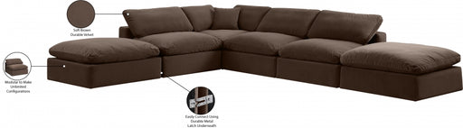 Meridian Furniture - Comfy 157" Velvet Upholstered 6 Piece Modular Sectional - 189Brown-Sec6E - GreatFurnitureDeal