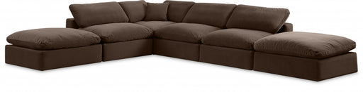 Meridian Furniture - Comfy 157" Velvet Upholstered 6 Piece Modular Sectional - 189Brown-Sec6E - GreatFurnitureDeal