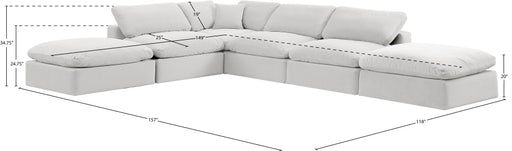 Meridian Furniture - Comfy 157" Velvet Upholstered 6 Piece Modular Sectional - 189Cream-Sec6E - GreatFurnitureDeal