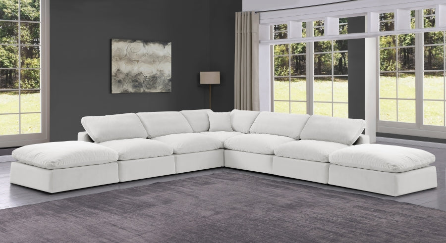 Meridian Furniture - Comfy 157" Velvet Upholstered 7 Piece Modular Sectional - 189Cream-Sec7C - GreatFurnitureDeal
