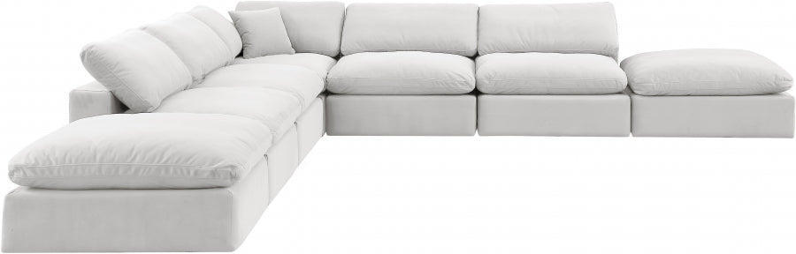 Meridian Furniture - Comfy 157" Velvet Upholstered 7 Piece Modular Sectional - 189Cream-Sec7C - GreatFurnitureDeal