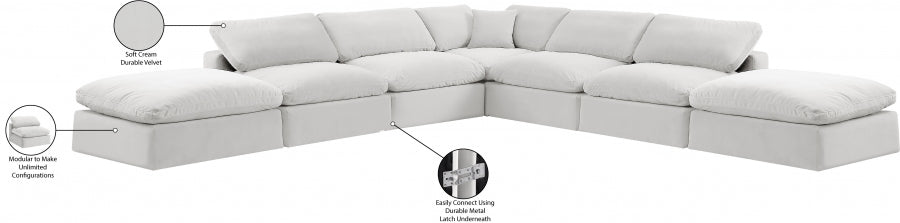 Meridian Furniture - Comfy 157" Velvet Upholstered 7 Piece Modular Sectional - 189Cream-Sec7C - GreatFurnitureDeal
