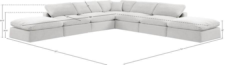 Meridian Furniture - Comfy 157" Velvet Upholstered 7 Piece Modular Sectional - 189Cream-Sec7C - GreatFurnitureDeal