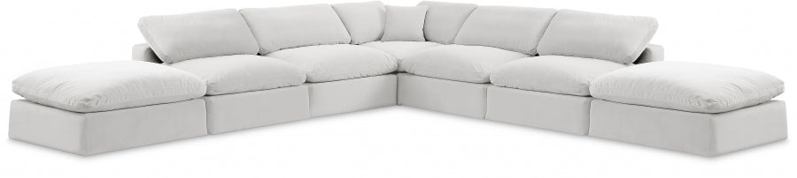 Meridian Furniture - Comfy 157" Velvet Upholstered 7 Piece Modular Sectional - 189Cream-Sec7C - GreatFurnitureDeal