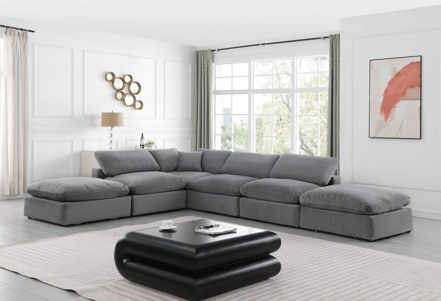 Meridian Furniture - Comfy 157" Velvet Upholstered 6 Piece Modular Sectional - 189Grey-Sec6E - GreatFurnitureDeal