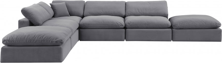 Meridian Furniture - Comfy 157" Velvet Upholstered 6 Piece Modular Sectional - 189Grey-Sec6E - GreatFurnitureDeal
