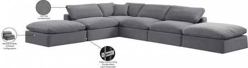 Meridian Furniture - Comfy 157" Velvet Upholstered 6 Piece Modular Sectional - 189Grey-Sec6E - GreatFurnitureDeal
