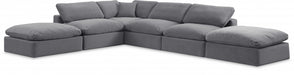 Meridian Furniture - Comfy 157" Velvet Upholstered 6 Piece Modular Sectional - 189Grey-Sec6E - GreatFurnitureDeal