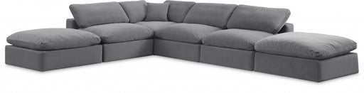 Meridian Furniture - Comfy 157" Velvet Upholstered 6 Piece Modular Sectional - 189Grey-Sec6E - GreatFurnitureDeal
