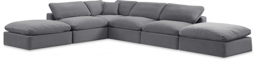 Meridian Furniture - Comfy 157" Velvet Upholstered 6 Piece Modular Sectional - 189Grey-Sec6E - GreatFurnitureDeal