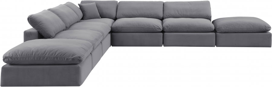 Meridian Furniture - Comfy 157" Velvet Upholstered 7 Piece Modular Sectional - 189Grey-Sec7C - GreatFurnitureDeal