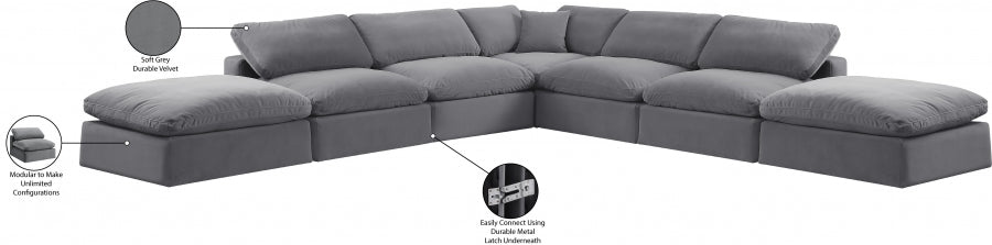 Meridian Furniture - Comfy 157" Velvet Upholstered 7 Piece Modular Sectional - 189Grey-Sec7C - GreatFurnitureDeal
