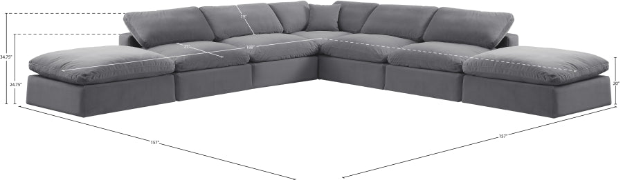 Meridian Furniture - Comfy 157" Velvet Upholstered 7 Piece Modular Sectional - 189Grey-Sec7C - GreatFurnitureDeal