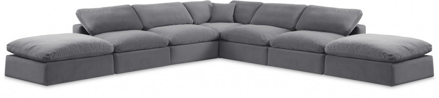 Meridian Furniture - Comfy 157" Velvet Upholstered 7 Piece Modular Sectional - 189Grey-Sec7C - GreatFurnitureDeal