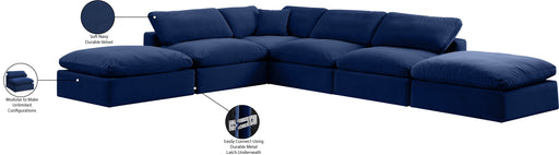 Meridian Furniture - Comfy 157" Velvet Upholstered 6 Piece Modular Sectional - 189Navy-Sec6E - GreatFurnitureDeal