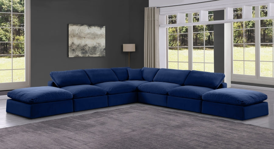 Meridian Furniture - Comfy 157" Velvet Upholstered 7 Piece Modular Sectional - 189Navy-Sec7C - GreatFurnitureDeal