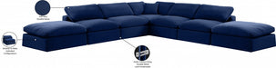 Meridian Furniture - Comfy 157" Velvet Upholstered 7 Piece Modular Sectional - 189Navy-Sec7C - GreatFurnitureDeal