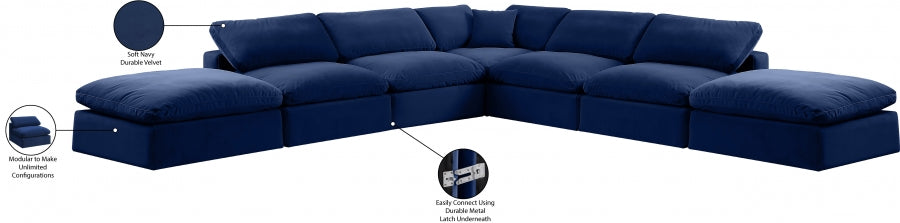 Meridian Furniture - Comfy 157" Velvet Upholstered 7 Piece Modular Sectional - 189Navy-Sec7C - GreatFurnitureDeal