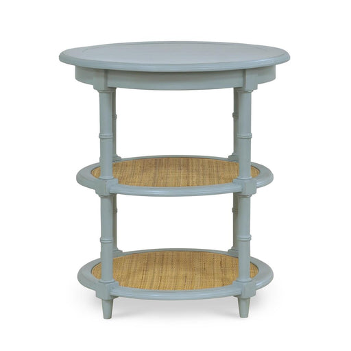 Bramble - Martinique Round Side Table in Ocean Blue w/ Rattan Natural on Shelves - 27232OCB-RNAT--- - GreatFurnitureDeal