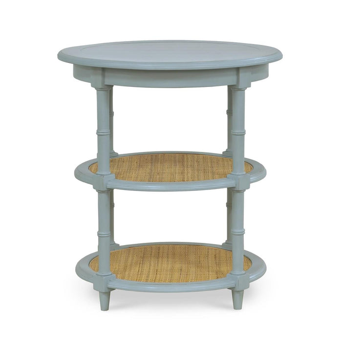 Bramble - Martinique Round Side Table in Ocean Blue w/ Rattan Natural on Shelves - 27232OCB-RNAT---