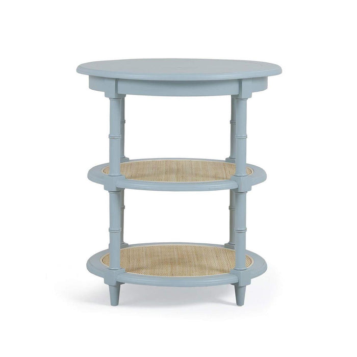 Bramble - Martinique Round Side Table in Ocean Blue w/ Rattan Natural on Shelves - 27232OCB-RNAT--- - GreatFurnitureDeal