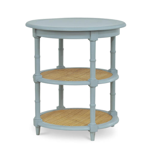 Bramble - Martinique Round Side Table in Ocean Blue w/ Rattan Natural on Shelves - 27232OCB-RNAT--- - GreatFurnitureDeal