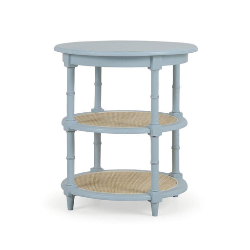 Bramble - Martinique Round Side Table in Ocean Blue w/ Rattan Natural on Shelves - 27232OCB-RNAT--- - GreatFurnitureDeal
