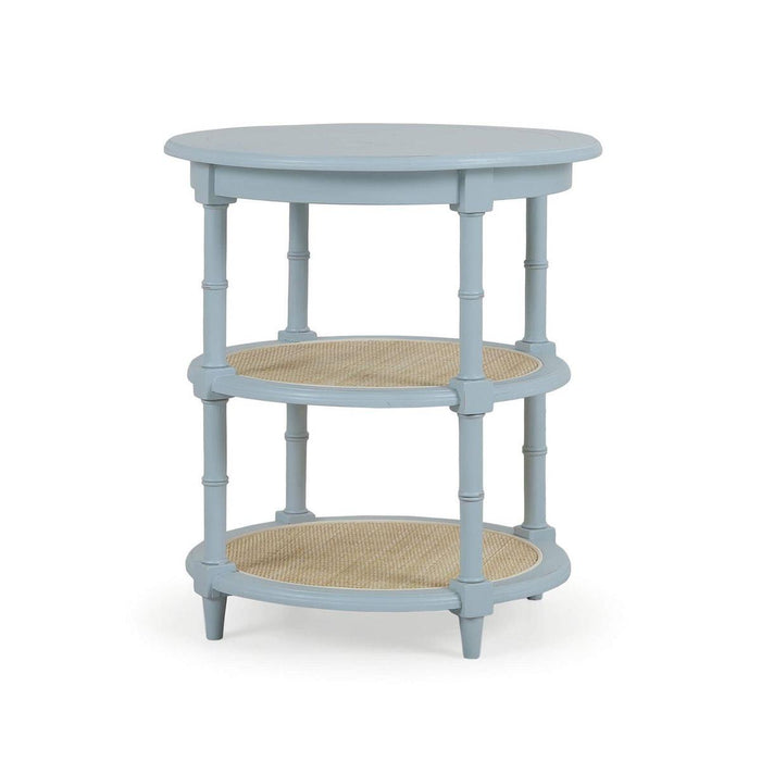 Bramble - Martinique Round Side Table in Ocean Blue w/ Rattan Natural on Shelves - 27232OCB-RNAT--- - GreatFurnitureDeal