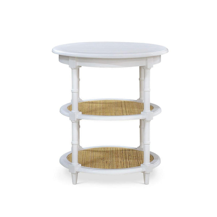 Bramble - Martinique Round Side Table in True White w/ Rattan Natural on Shelves - 27232TRW-RNAT---