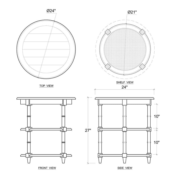 Bramble - Martinique Round Side Table in True White w/ Rattan Natural on Shelves - 27232TRW-RNAT---