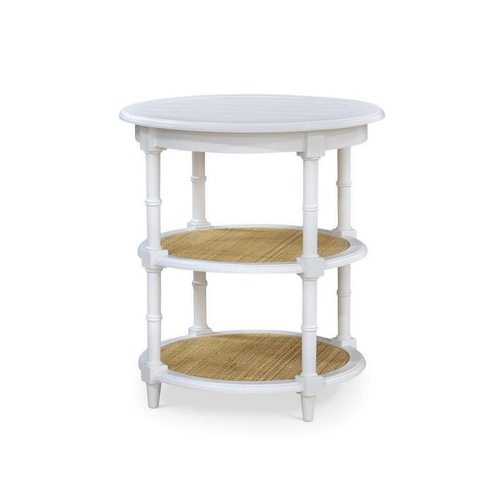 Bramble - Martinique Round Side Table in True White w/ Rattan Natural on Shelves - 27232TRW-RNAT---