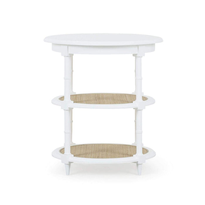 Bramble - Martinique Round Side Table in True White w/ Rattan Natural on Shelves - 27232TRW-RNAT--- - GreatFurnitureDeal