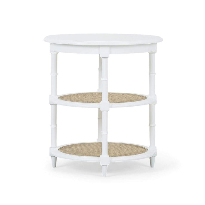 Bramble - Martinique Round Side Table in True White w/ Rattan Natural on Shelves - 27232TRW-RNAT--- - GreatFurnitureDeal