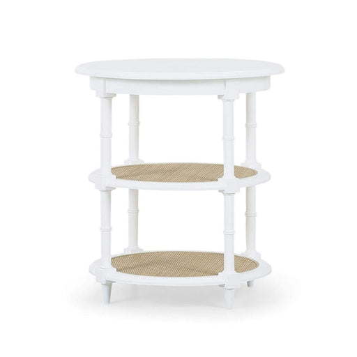 Bramble - Martinique Round Side Table in True White w/ Rattan Natural on Shelves - 27232TRW-RNAT--- - GreatFurnitureDeal