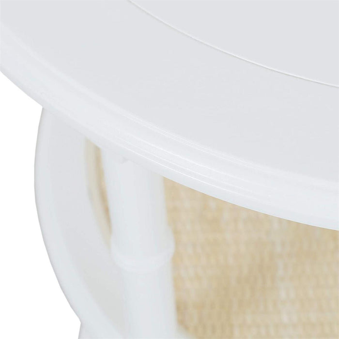 Bramble - Martinique Round Side Table in True White w/ Rattan Natural on Shelves - 27232TRW-RNAT--- - GreatFurnitureDeal