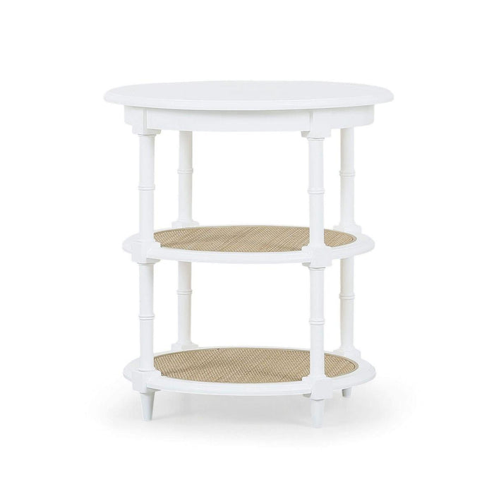 Bramble - Martinique Round Side Table in True White w/ Rattan Natural on Shelves - 27232TRW-RNAT--- - GreatFurnitureDeal