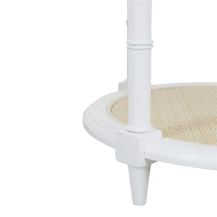Bramble - Martinique Round Side Table in True White w/ Rattan Natural on Shelves - 27232TRW-RNAT--- - GreatFurnitureDeal