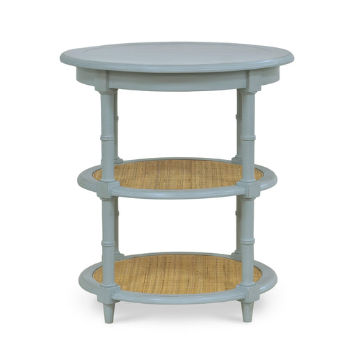 Bramble - Martinique Round Side Table in Ocean Blue w/ Rattan Natural on Shelfs - BR-27232OCB-RNAT--- - GreatFurnitureDeal